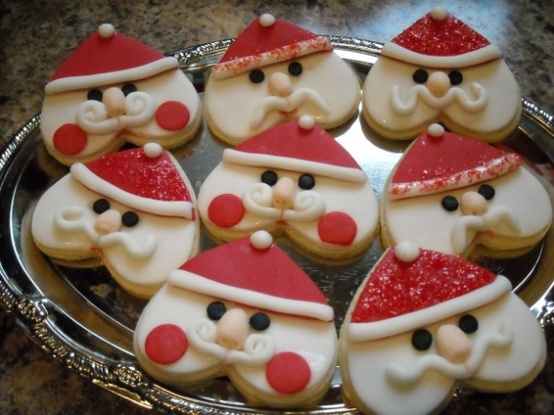 Heart shaped cookie turned upside down & decorated to make cute Santa ...